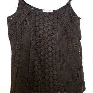 Black summer fitted top S embroidered